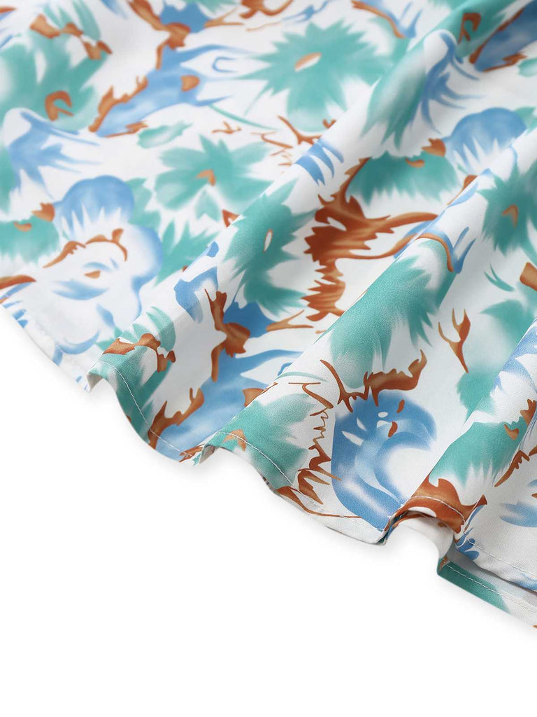 Robe à fleurs à bretelles fente latérale années 1950