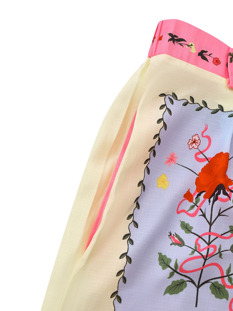 2PCS Chemise et short ceinturé fleuri bohème multicolore des années 1970