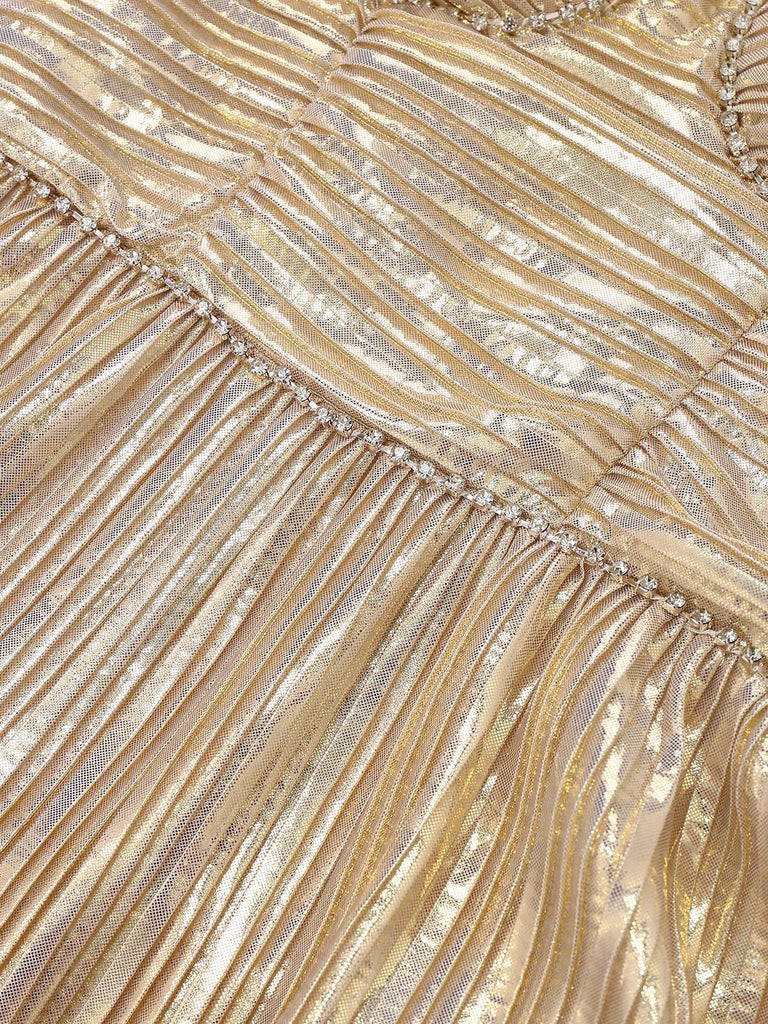 Robe à bretelles spaghetti métallisée dorée des années 1930