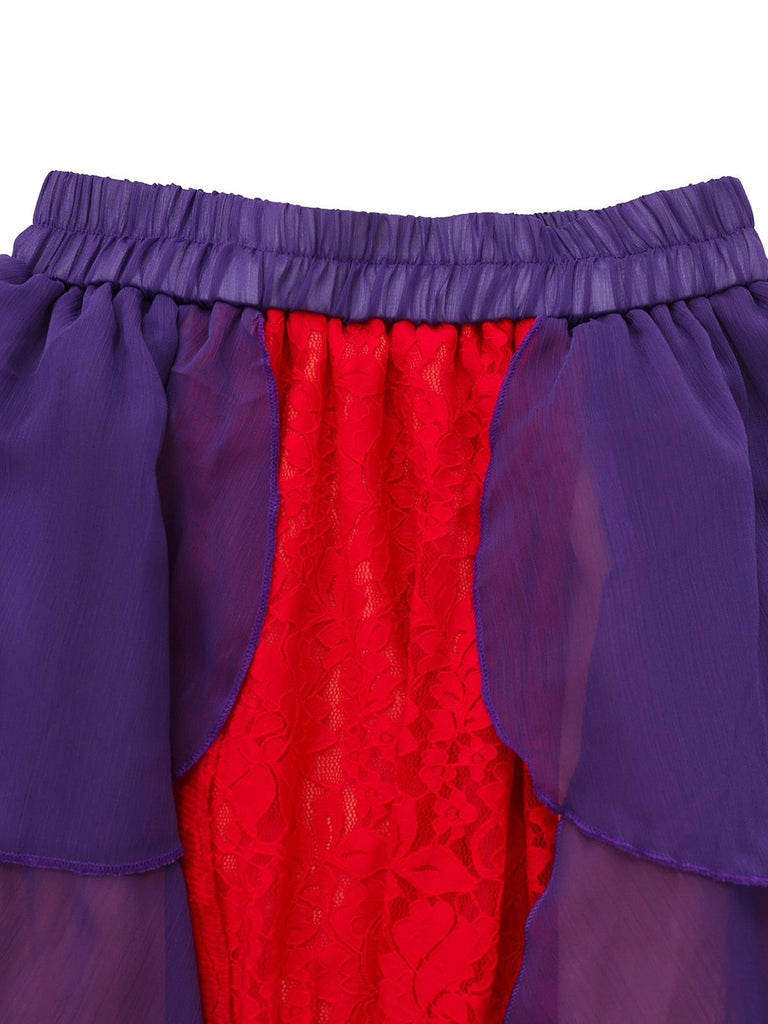 Ensemble haut et jupe à fleurs en dentelle violet Sarah Sanderson des années 1930