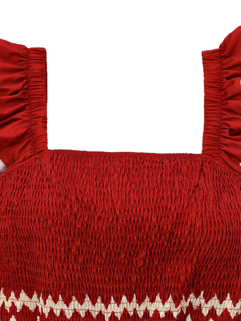 Combinaison col carré imprimé tribal bohème des années 1970