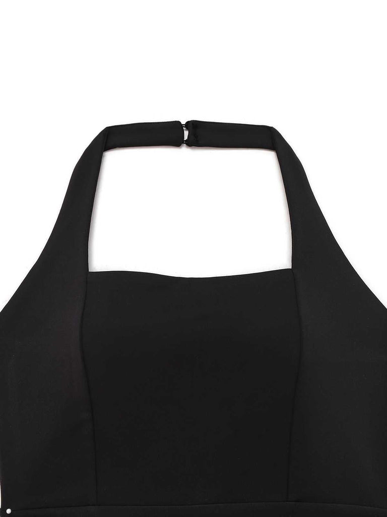 Combinaison dos nu noir et blanc patchwork des années 1960