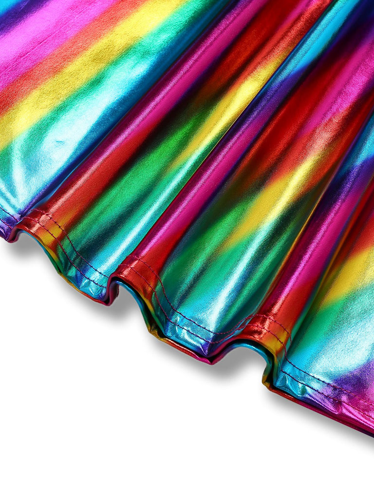 Combinaison dos nu disco blocs de couleurs arc-en-ciel des années 1970