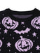 Pull en tricot noir à motif citrouille et chauve-souris d'Halloween des années 1970