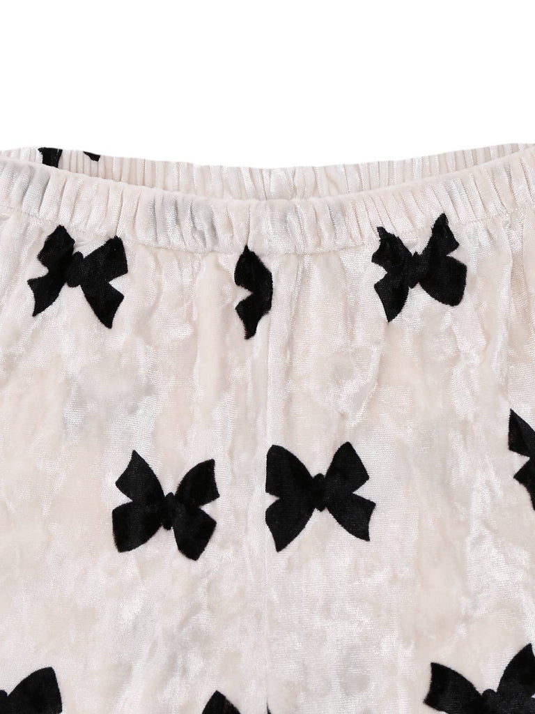 Ensemble de pyjama en velours blanc imprimé nœud des années 40