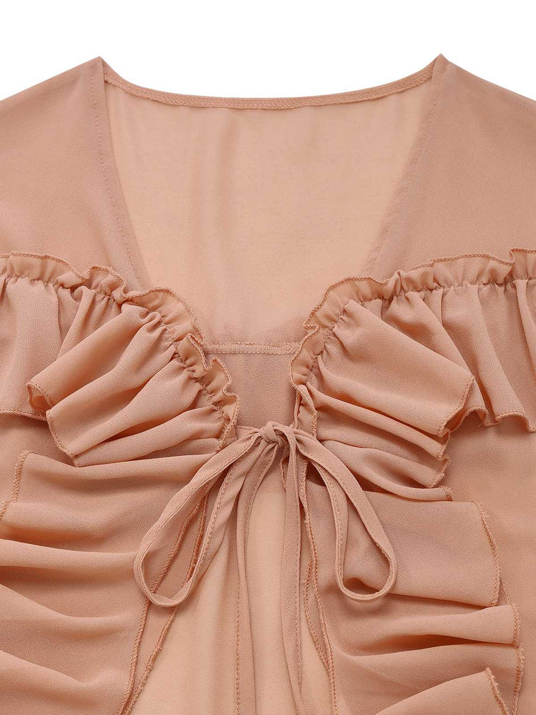 Chemisier style bohème uni à volants en cascad années 1970