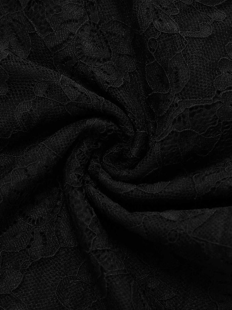 2PCS Haut et jupe transparents en dentelle florale noire des années 1960