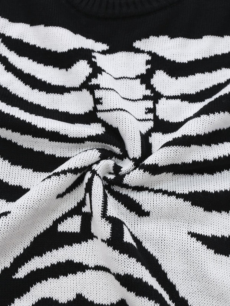 Pull en tricot noire à squelette Halloween années 1950