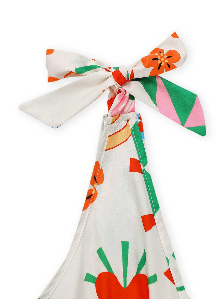 Robe bohème sans manches col en V et smocks des années 1970