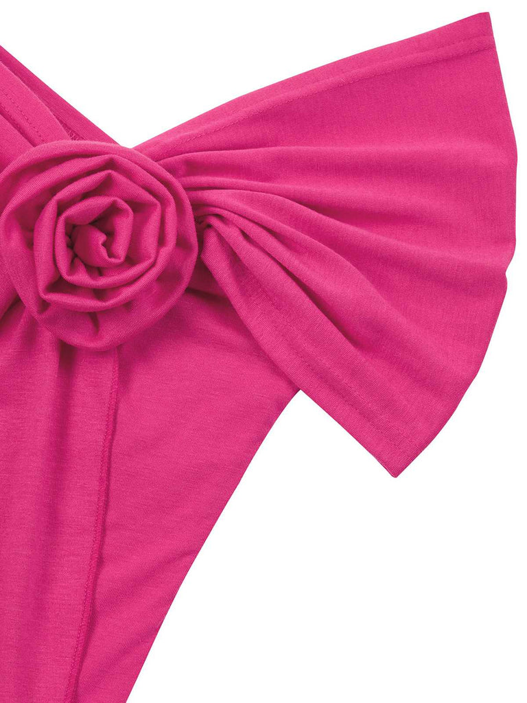 Haut uni à épaules dénudées décoration rose 3D des années 1960