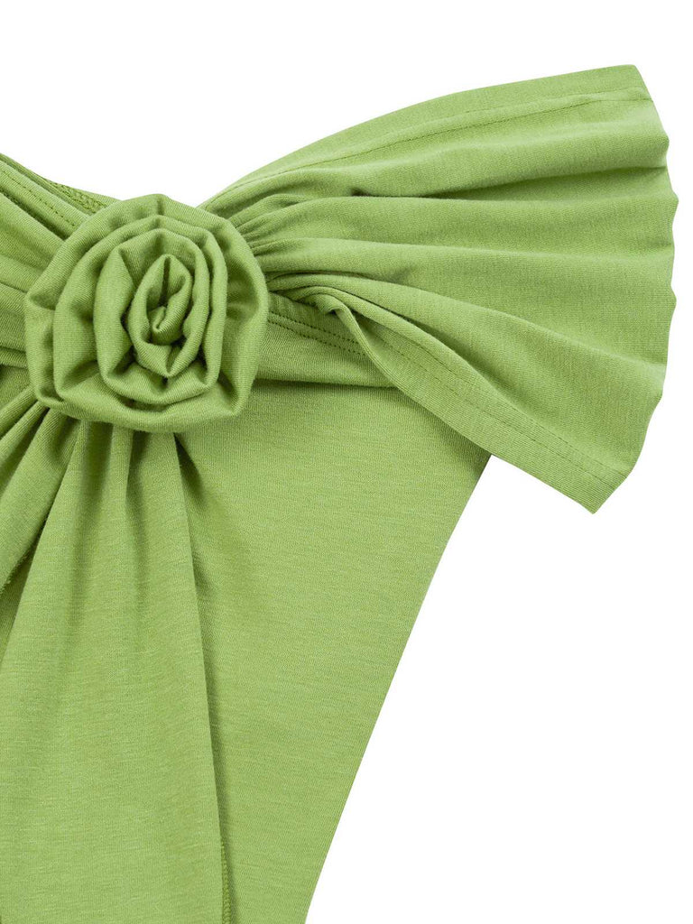 Haut uni à épaules dénudées décoration rose 3D des années 1960