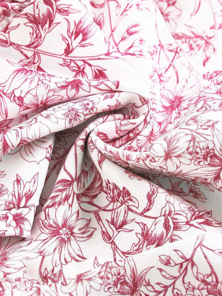 Robe à fleurs en porcelaine à volants et dos nu des années 1970