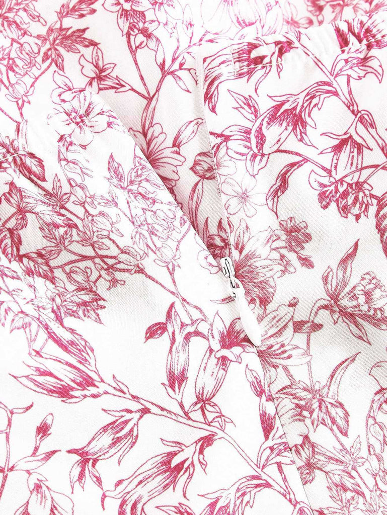 Robe à fleurs en porcelaine à volants et dos nu des années 1970