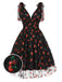 Robe trapèze noire en maille cerise des années 1950