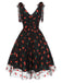 Robe trapèze noire en maille cerise des années 1950