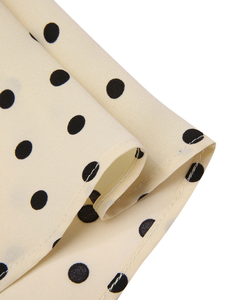 Robe chemise patchwork à pois en coton beige des années 1950