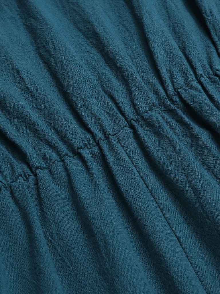 Combishort en coton verte uni manches volantées des années 1950