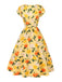 Robe froncée à fleurs d'hortensia jaune des années 1950