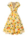 Robe froncée à fleurs d'hortensia jaune des années 1950