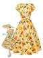 Robe froncée à fleurs d'hortensia jaune des années 1950