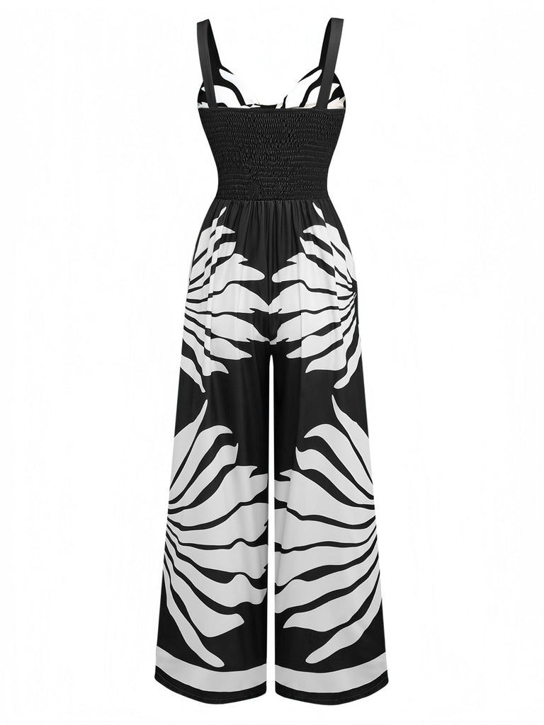 Combinaison florale à smocks et bretelles larges torsadées creuses des années 1930