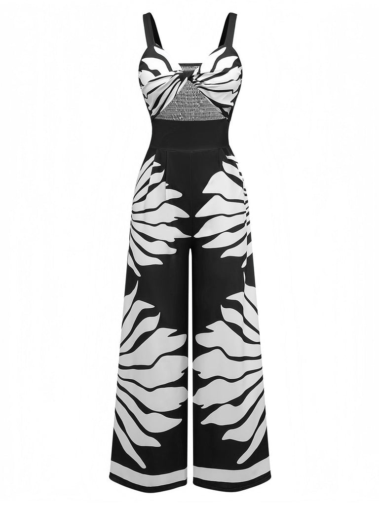 Combinaison florale à smocks et bretelles larges torsadées creuses des années 1930