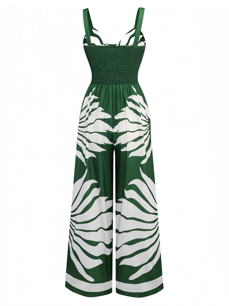 Combinaison florale à smocks et bretelles larges torsadées creuses des années 1930