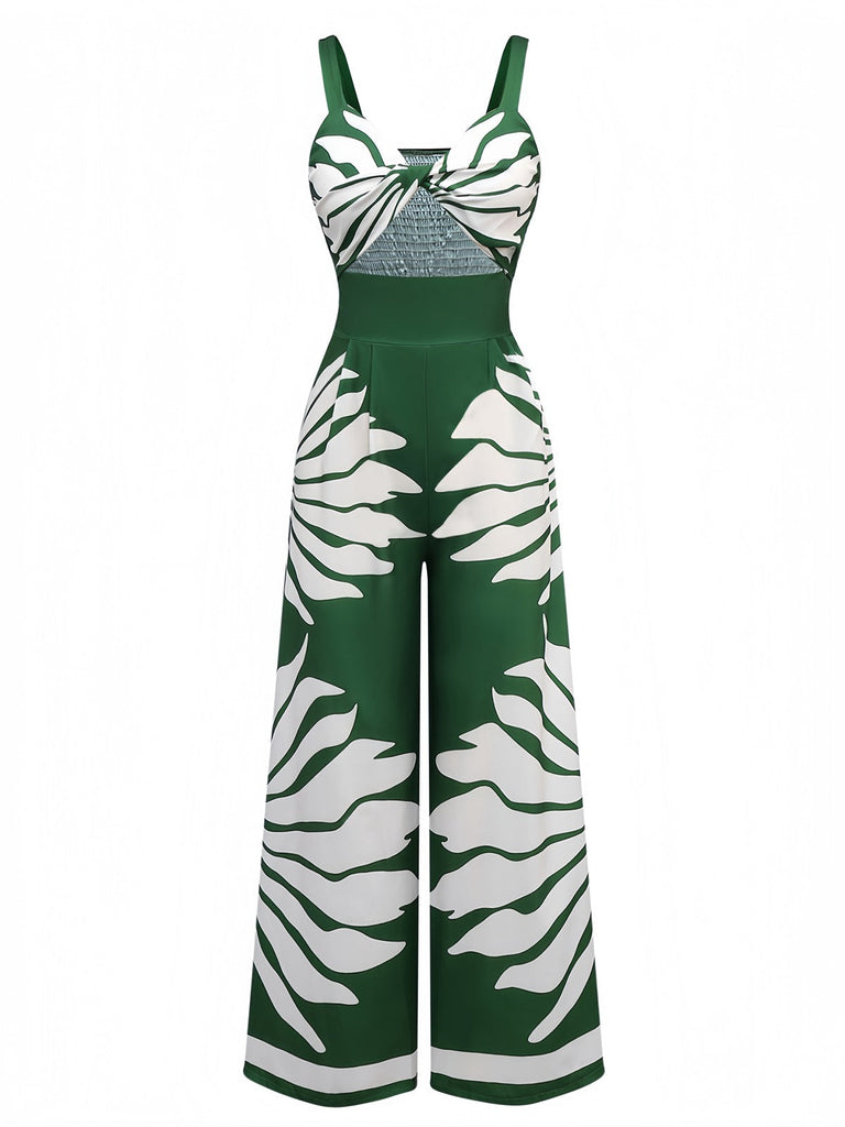 Combinaison florale à smocks et bretelles larges torsadées creuses des années 1930