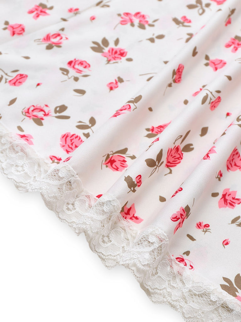 Robe patchwork en dentelle rose à bretelles roses des années 1940