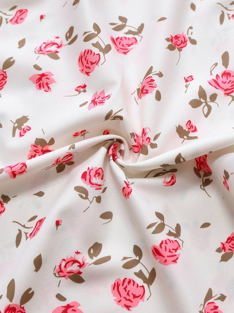 Robe patchwork en dentelle rose à bretelles roses des années 1940