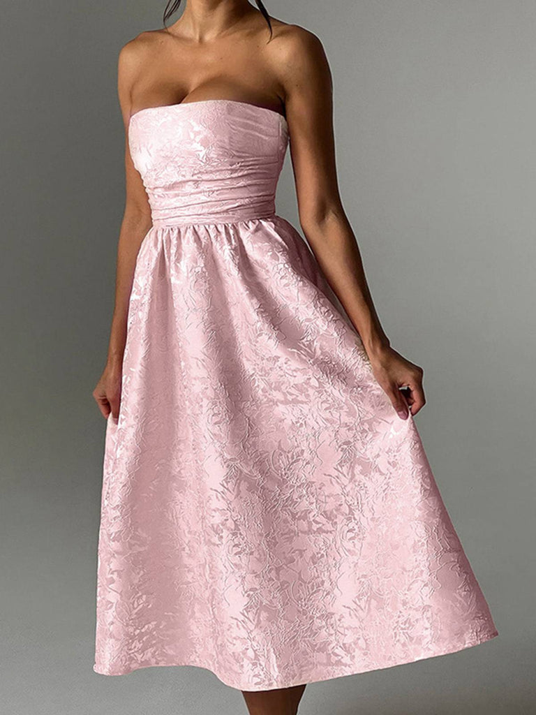 Robe bandeau à lacets en jacquard fleur uni des années 1950