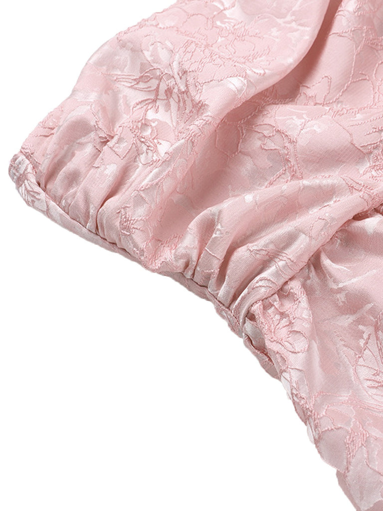 Robe bandeau à lacets en jacquard fleur uni des années 1950