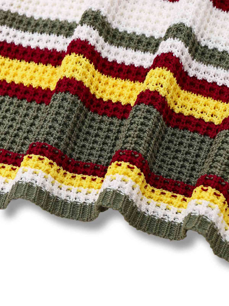 Robe verte en tricot à rayures et col en V années 1960