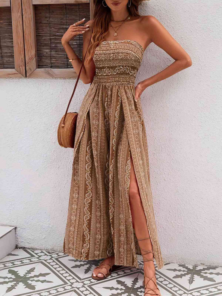 Combinaison bustier fendue style bohème des années 1970