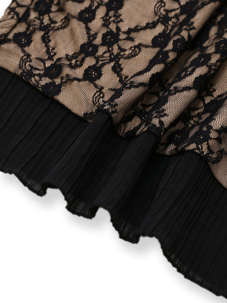 Robe moulante kaki à bretelles en dentelle années 1960