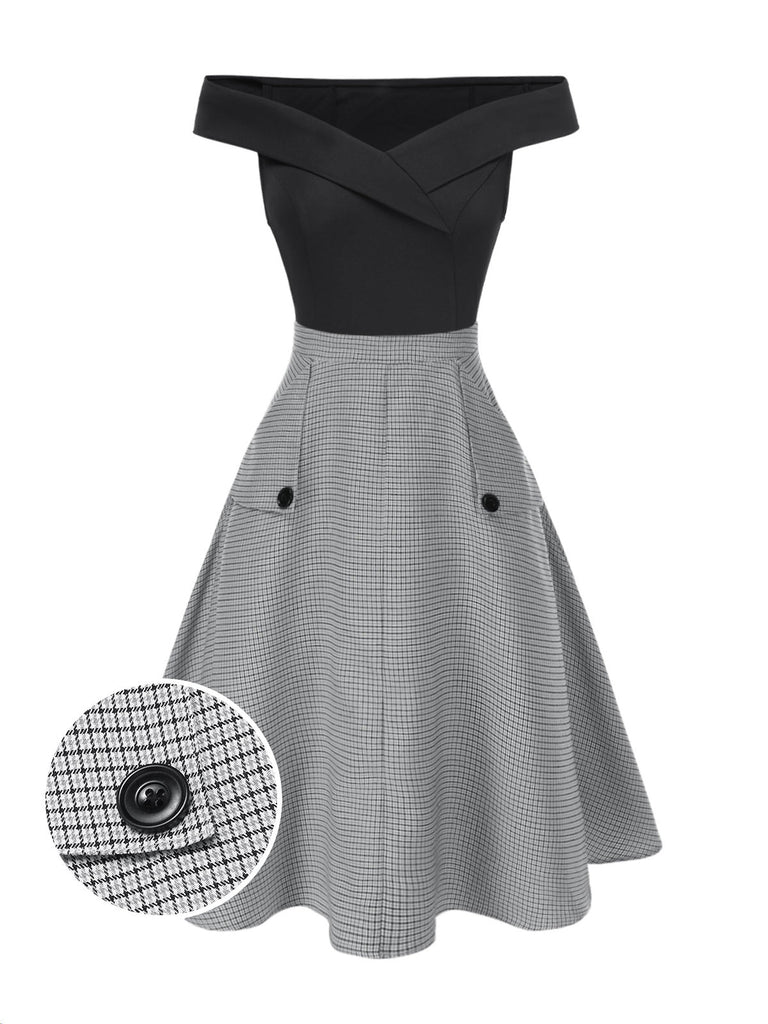 2PCS Haut à épaules dénudées et jupe à carreaux années 1950