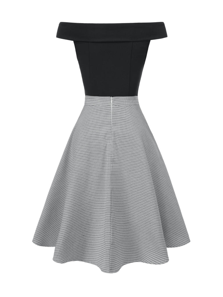 2PCS Haut à épaules dénudées et jupe à carreaux années 1950