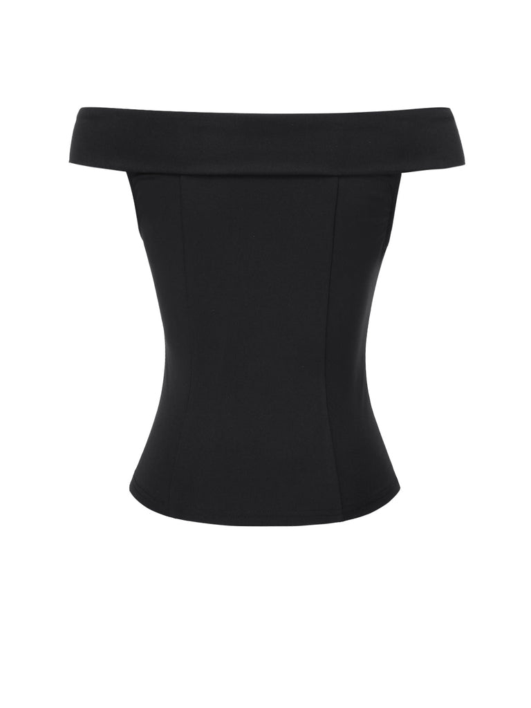 Haut noire uni à épaules dénudées des années 1950