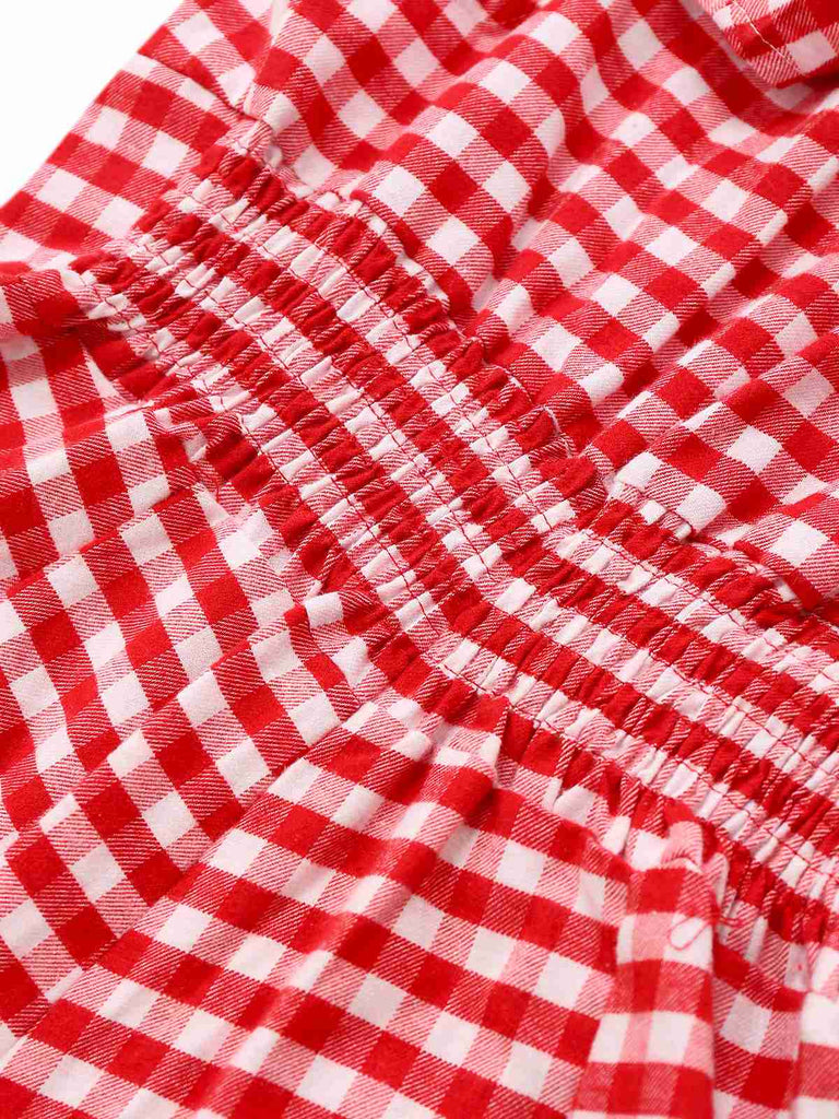 Combishort en coton et dentelle à carreaux vichy des années 1950