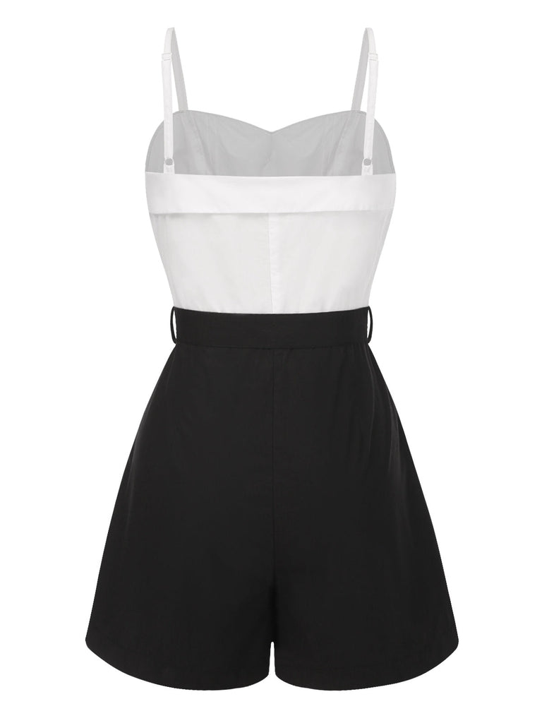 Combishort blanche et noire coton à bretelles années 1950