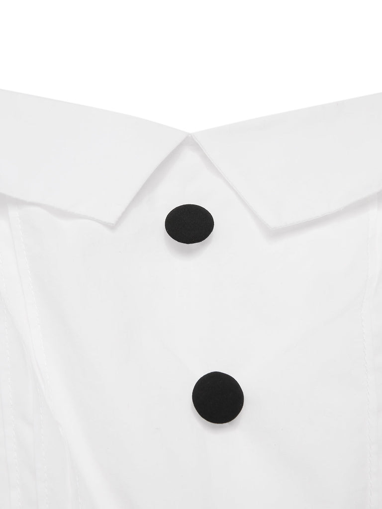 Combishort blanche et noire coton à bretelles années 1950