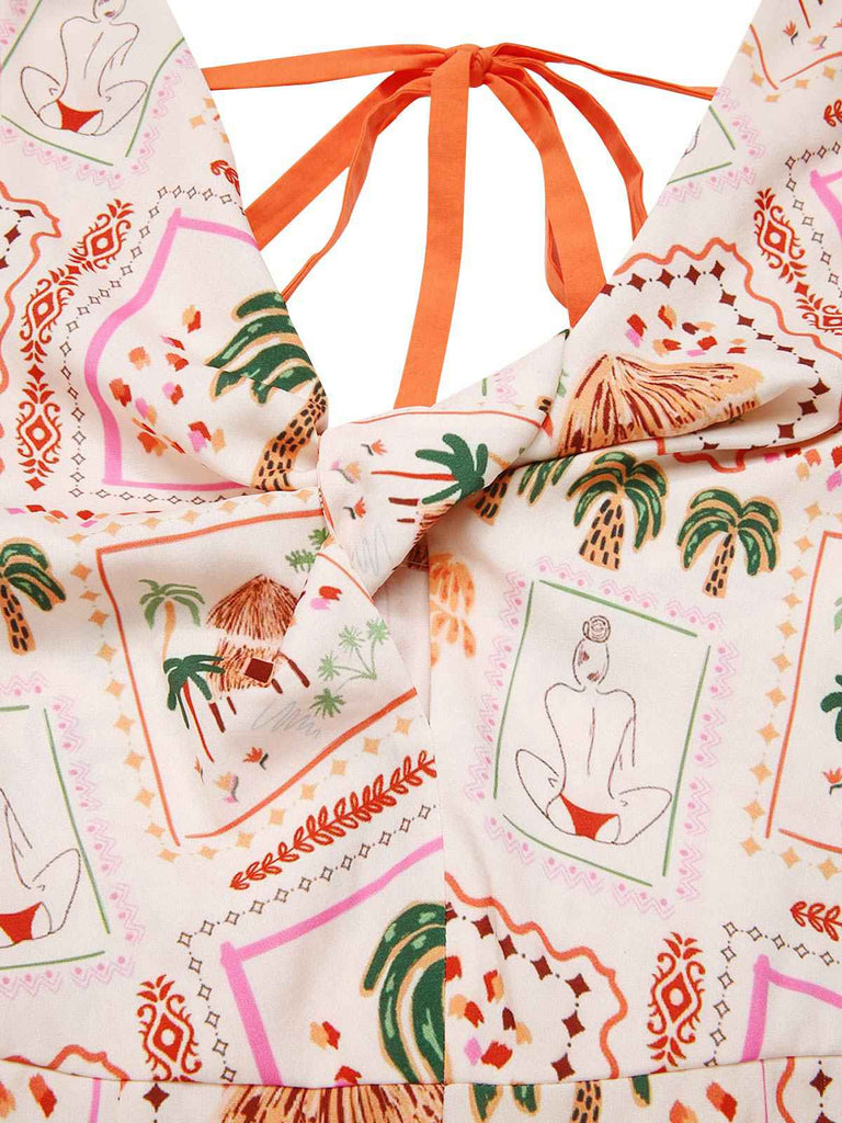 Combinaison torsadée Timbres de plage orange années 1950