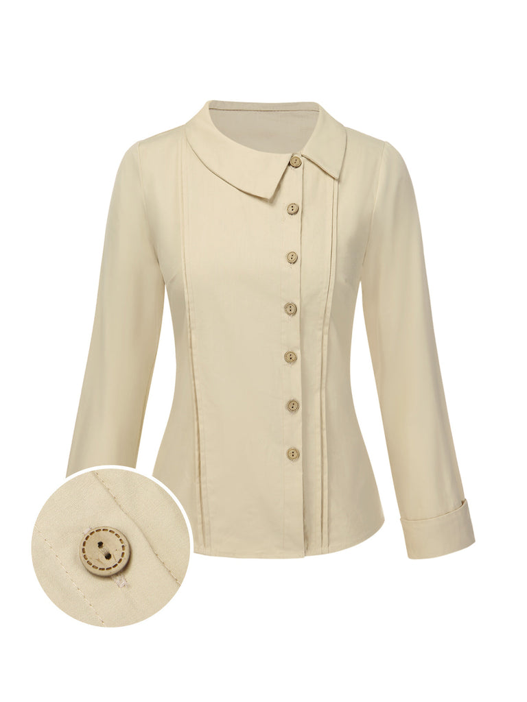 Chemisier crème en coton uni à boutons années 1930