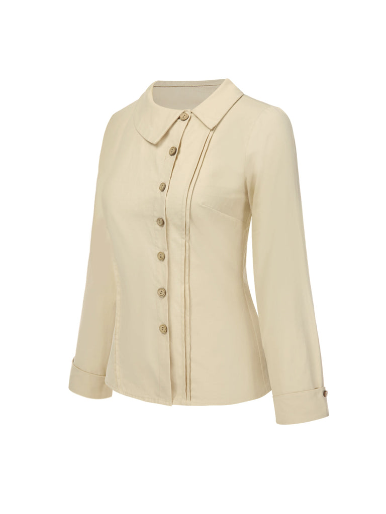 Chemisier crème en coton uni à boutons années 1930