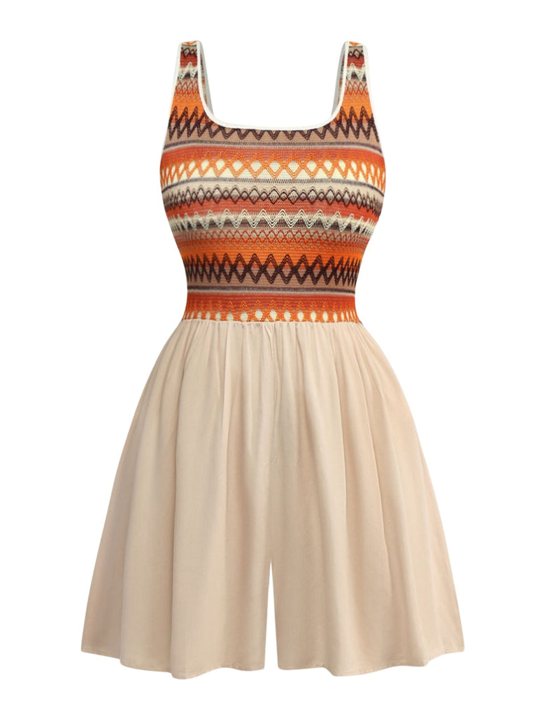 Combishort patchwork col carré style bohème abricot des années 1970