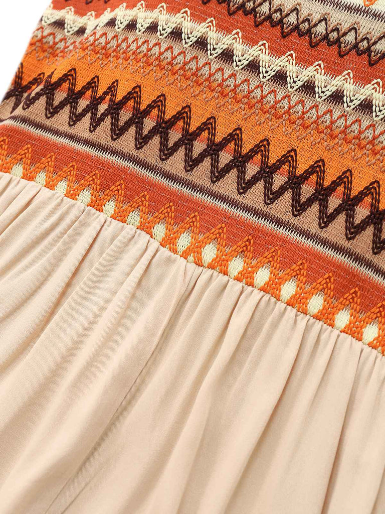 Combishort patchwork col carré style bohème abricot des années 1970