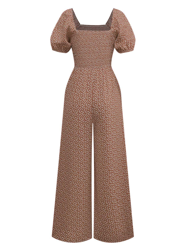 Combinaison bouffante col carré à petites fleurs des années 1950