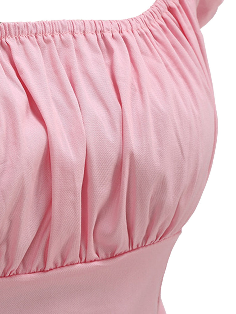 Haut uni col carré et buste froncé des années 1950