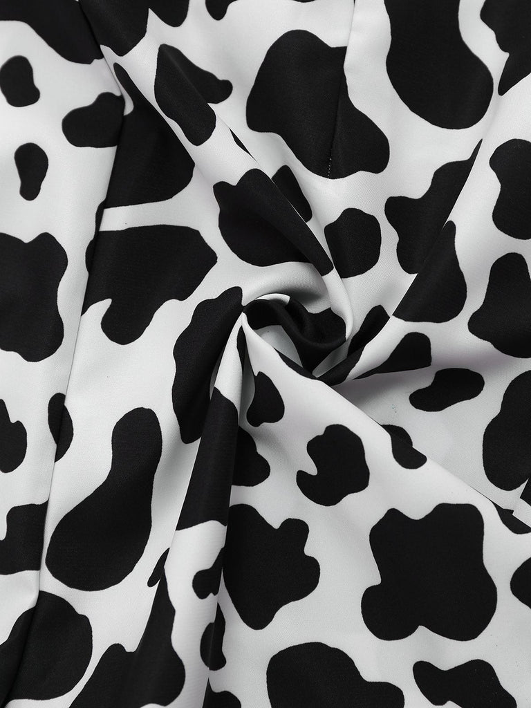 Combishort noire style punk imprimés peau de vache creuse des années 1980