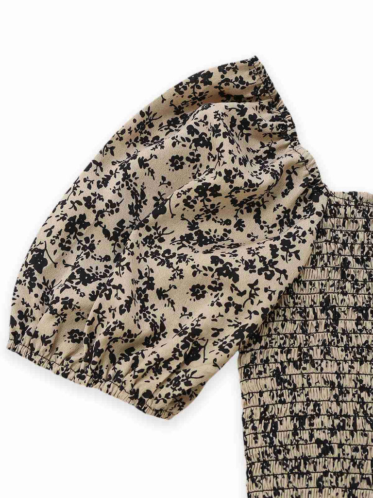 Combinaison marron à fleurs à manches bouffantes années 1930